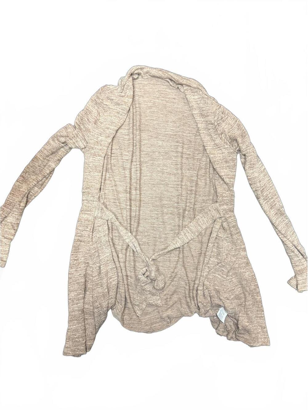 Women Open Front Cardigan Heather Tan Long Sleeve Draped Sweater Top